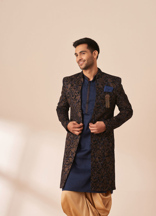 Buy Dark Blue Velvet Jacket Style Indo Western Online in the USA Manyavar Indo Western for Men